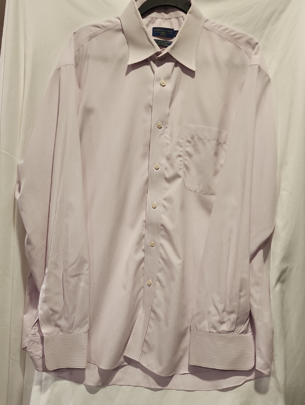 Joseph And Lyman Men's No Iron Cotton Pink Pinstripe Dress Shirt  17 1/2  36-37